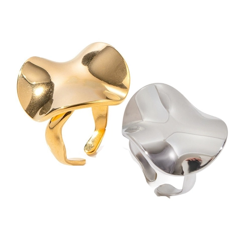 Onregelmatige Golf Open Ring Roestvrij Staal 18K Verguld Minimalistisch Verstelbaar Statement Sieraden Voor Dames