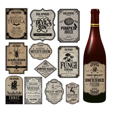 Halloween Bottiglia Adesivi Retro Farmacia Etichette Gotico Bevanda Decalcomanie Decorazioni Per Feste Puntelli Strega