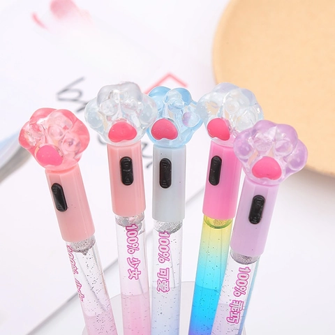 Kattenpoot Kristal Drijfzand Gelpen Met LED Licht Pailletten Glitter Schattige Cartoon Toverstaf Briefpapier Student Kantoor