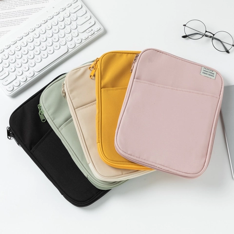 Laptop Tablet Sleeve Case Polyester Shockproof Slim Front Pocket Zipper Closure Korean Minimalist Style For Students Office