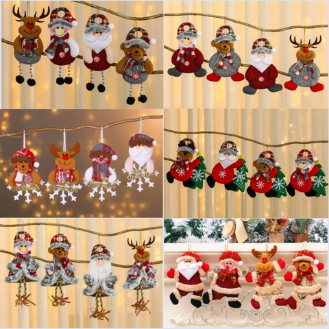 Christmas Tree Hanging Ornaments Plush Cloth Santa Claus Reindeer Snowman Bear Cartoon Holiday Home Party Decorations