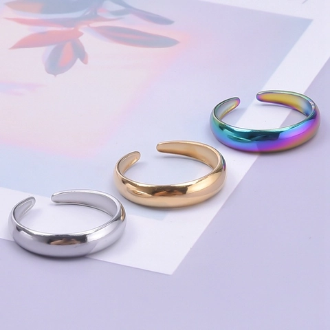Anillo Abierto Geométrico de Acero Inoxidable Minimalista Anillo de Dedo Ajustable Joyería de Moda Oro Plata Multicolor