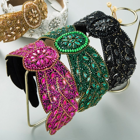 Cerchietto Barocco Vintage di Lusso con Strass e Perline Fascia per Capelli Imbottita Floreale Fatta a Mano per Donna Festa