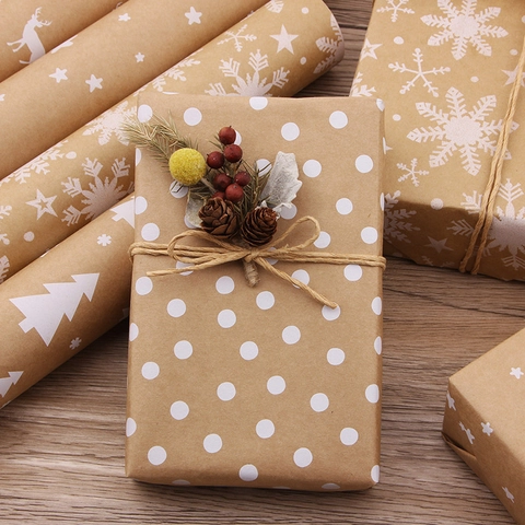 Carta Da Imballaggio Kraft Di Natale Retro Motivo Fiocco Di Neve Albero Cervo DIY Regalo