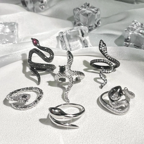 Punk Snake Open Ring For Women Men Copper Zirconia Inlaid Adjustable Cool Hip Hop Individuality Fashion Jewelry Ring