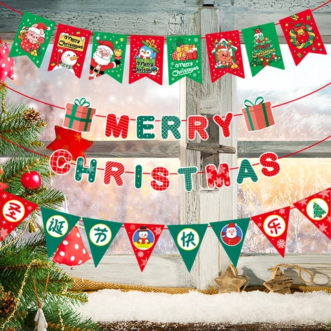 Banner Di Natale Ghirlanda Bandiera Appesa Feltro Buon Natale Lettere Babbo Natale Renna Pupazzo Di Neve Decorazione