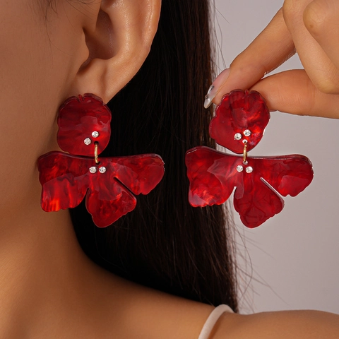 Flower Stud Earrings Resin Rhinestone With 925 Sterling Silver Earring Post Retro Vintage Style Fashion Jewelry For Women