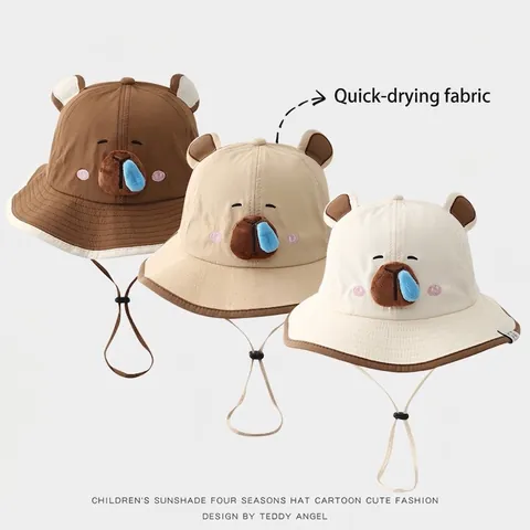 Kinder Cartoon Capybara Fischerhut Polyester Sonnenschutz Verstellbarer Riemen Outdoor Strandkappe Für Kinder