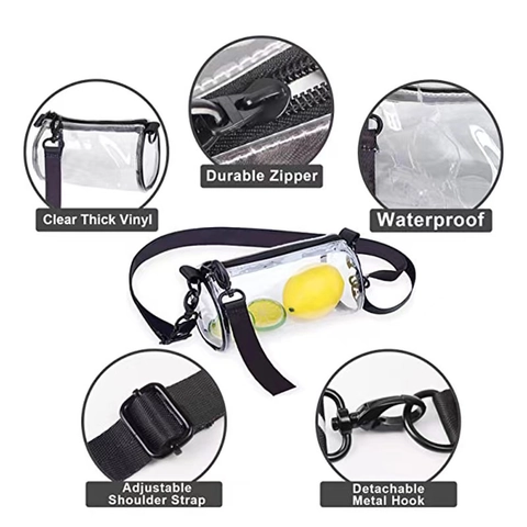 Bolso Bandolera Cilíndrico de PVC Transparente Impermeable Pequeño Bolso de Hombro para Cosméticos Aprobado para Estadios Mujer Hombre