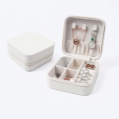 Portable PU Leather Jewelry Organizer Box Zipper Travel Case For Earrings Rings Necklaces Small Jewelry Storage Case Holder Women Gift