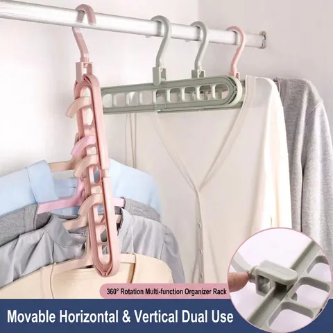 Multifunctional Multiple Hole Magic Clothes Hanger Plastic Space Saving Wardrobe Organizer Rotating Hook Horizontal Vertical