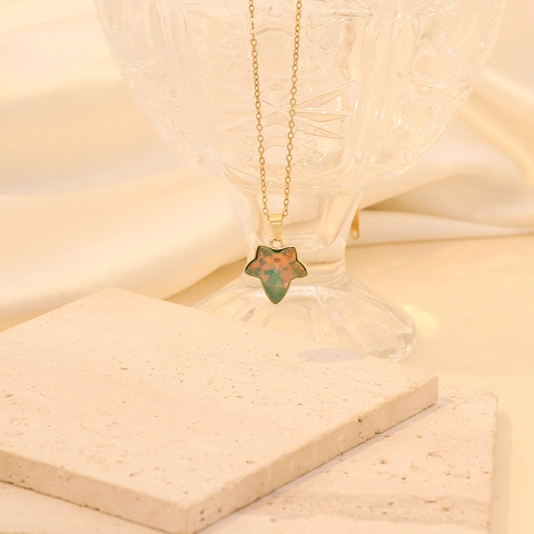Maple Leaf Pendant Necklace Stainless Steel Colorful Crystal Glass Graduated Fashion Trendy Elegant Jewelry For Women
