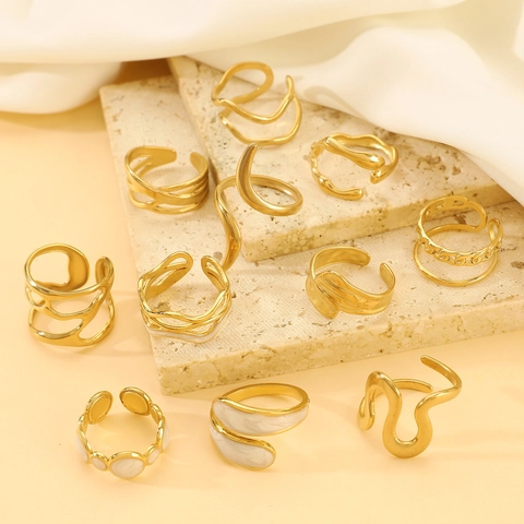 Stainless Steel Irregular Liquid Open Ring For Women Niche Design Geometric Adjustable Gold Plated Minimalist Jewelry