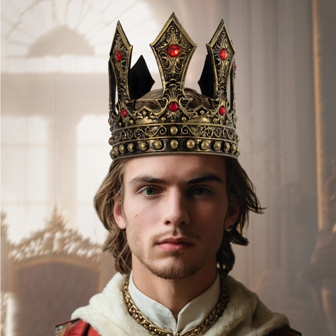 Corona Da Re Medievale Copricapo Reale Gotico Vintage Per Cosplay Di Halloween Schiuma Leggera Strass Rossi Goffrati Accessori