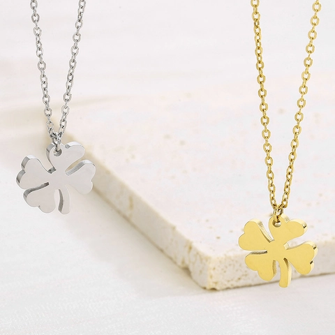 Collana Con Pendente Quadrifoglio Minimalista In Acciaio Inossidabile Gioielli Portafortuna Moda Per Donna