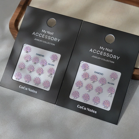 Pegatinas Uñas Concha Irisada Relieve Con Perla Artificial Imitación Tema Océano Impermeable Decorativo Manicura