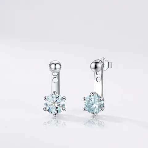 Moissanit Ohrstecker Mit 925 Sterling Silber Ohrringpfosten Zwei-Wege Tragebar Verstellbar Cyan Rundschliff Eleganter Schmuck