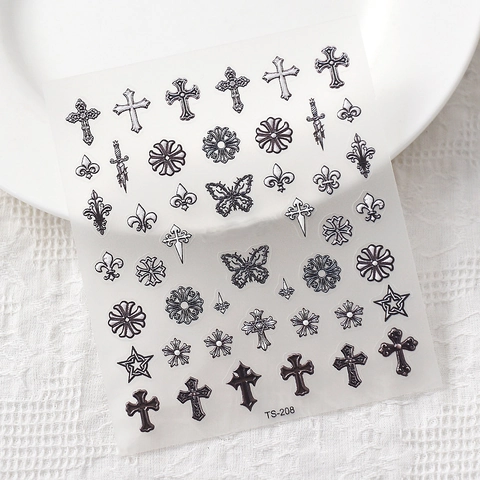 Gothic 5D Nagel Stickers 3D Reliëf Kruis Vlinder Ster Dolk Patroon Waterdicht Zelfklevend DIY Manicure Kunst Stickers