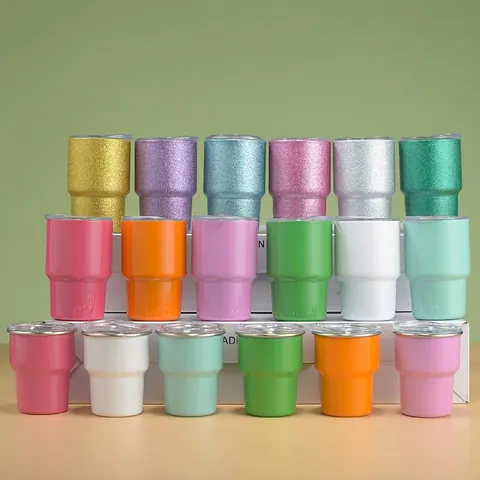 Stainless Steel Tumbler Shot Cup With Lid And Straw Double Wall Vacuum Insulated Portable Travel Wine Cup Colorful Modern