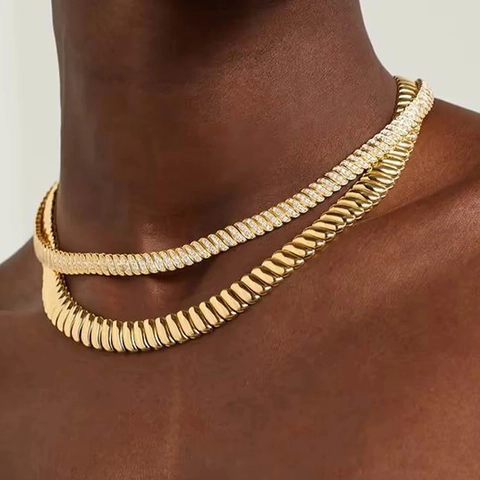 Polierte Kupfer Hip Hop Tennis Kette Damen Herren Glänzend Gold Silber Roségold Beschichtet Mode Schmuck Halskette Armband Ring Set