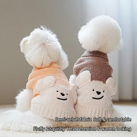Pull Pour Chien Chat Doux Chaud Hiver Motif Ours Dessin Animé Avec Oreilles 3D Poignets Nervurés Vêtements En Tricot Confortables