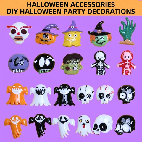 Accessori Fai Da Te In Resina Per Halloween Cabochon A Retro Piatto Teschio Fantasma Zucca Cappello Da Mago Per Creazione Gioielli