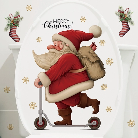 Weihnachts Weihnachtsmann Toilettendeckel Aufkleber PVC Abnehmbar Wasserdicht Badezimmer Dekor Feiertag Abziehbilder Schneeflocken Muster