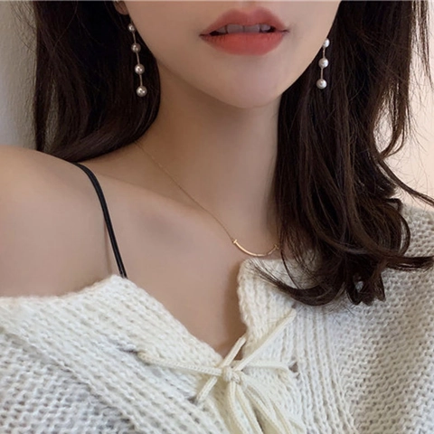 Elegant Long Tassel Artificial Pearl Drop Earrings For Women Alloy Gold Silver Color Linear Fringe Dangle Earrings Fashion Jewelry