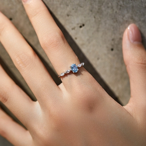 Elegante Anello In Argento Sterling 925 Con Cristallo Azzurro Ovale E Zirconi Marquise Gioiello In Stile Vintage Per Donna