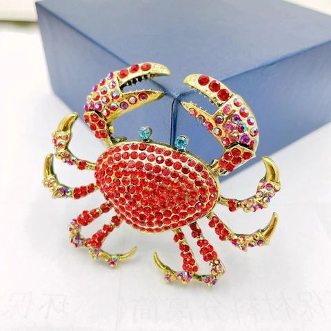 Spilla a Granchio in Lega Esagerata Con Strass Forma Animale Personalizzata Placcata in Oro Spilla in Cristallo Gioielli Regalo