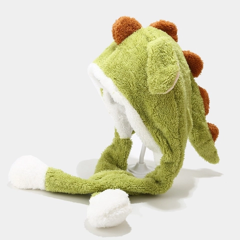Chapeau En Peluche Forme Dinosaure Oreilles Mobiles Drôle Protection Oreilles Hiver Chaud Dessin Animé Pour Femmes Et Ados