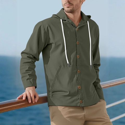 Heren Casual Overhemd Met Capuchon Lange Mouwen Linnenmix Geknoopt Losse Strand Vakantie Top