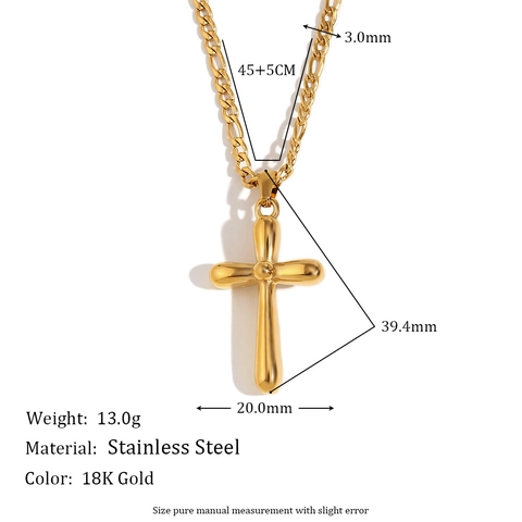 Kruis Hanger Ketting Roestvrij Staal 18K Verguld Figaro Ketting Minimalistische Gepolijste Religieuze Sieraden Vrouwen