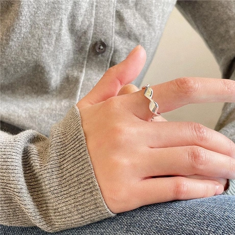 925 Sterling Silver Ring Wave Twisted Minimalist Adjustable Band For Women Everyday Accessories