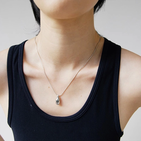 Water Drop Pendant Necklace Copper Snake Chain Minimalist Fashion Daily Versatile Jewelry For Women