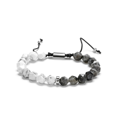 Faceted Natural Stone Beaded Bracelet Handmade Braided Adjustable Rope Jewelry With Metal Letter Bead For Men