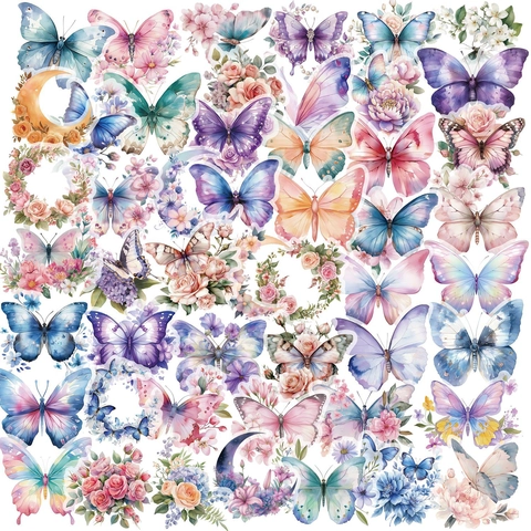 Autocollants Papillon Floral Imperméables Autocollant Déco Esthétique Pour Journal Scrapbook Téléphone Valise