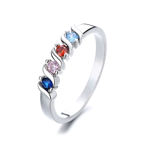 Geometric Colorful Zircon Ring Copper S-Shaped Wave Minimalist Fashion Jewelry For Women