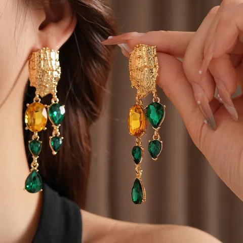 Orecchini Pendenti Reali Vintage In Lega Con Pendente A Goccia D'acqua In Strass E Perno In Argento Per Donna