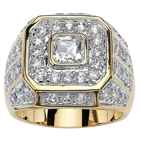 Men Hip Hop Ring Alloy Cubic Zirconia Iced Out Square Geometric Bling Statement Party Fashion Jewelry