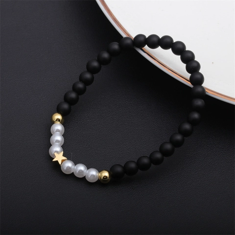 Bracciale Perline Imitazione Agata Perla Artificial Elastico Gioielli Moda Rame Croce Cuore Farfalla Stella Ciondolo