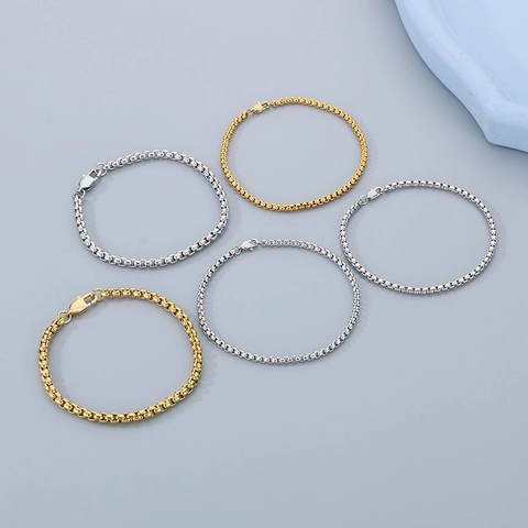 Edelstahl Boxkette Halskette Polierte Venezianerkette Quadratische Künstliche Perlenkette Schmuck Hip Hop Stil Damen Herren