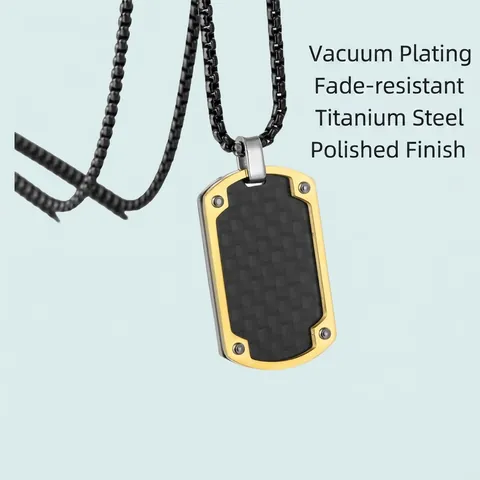Collana da Uomo in Acciaio Inossidabile con Ciondolo a Piastrina Militare in Fibra di Carbonio Geometrica con Rivetti Gioielli alla Moda