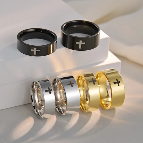 Anillo Cruz Acero Inoxidable Banda Religioso Punk Clásico Simple Pulido Joyería Para Hombres Mujeres