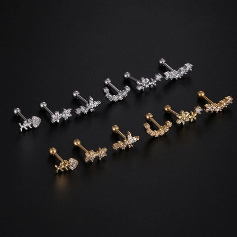 Stainless Steel Helix Stud Earrings Zircon Micro Paved Cartilage Piercing Jewelry Screw Back Barbell Fashion For Women