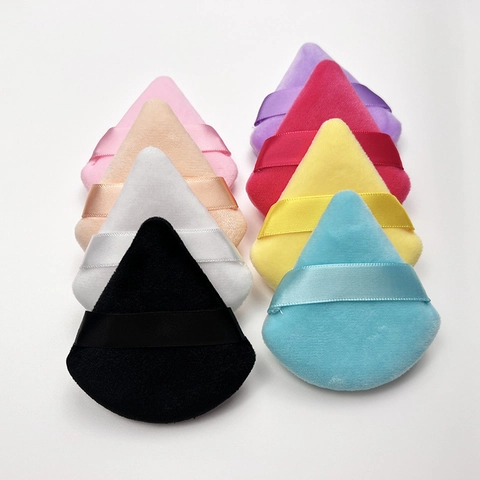 Triangle Makeup Powder Puffs Soft Velvet Sponge For Loose Powder Foundation Setting Cosmetic Tool Ribbon Handle For Face