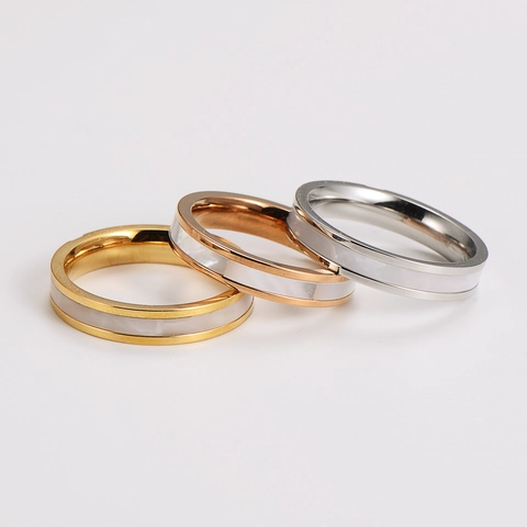 Anillo De Acero Inoxidable 304 Nácar Blanco Tres Circonitas Joyas Elegantes Minimalistas Para Mujeres