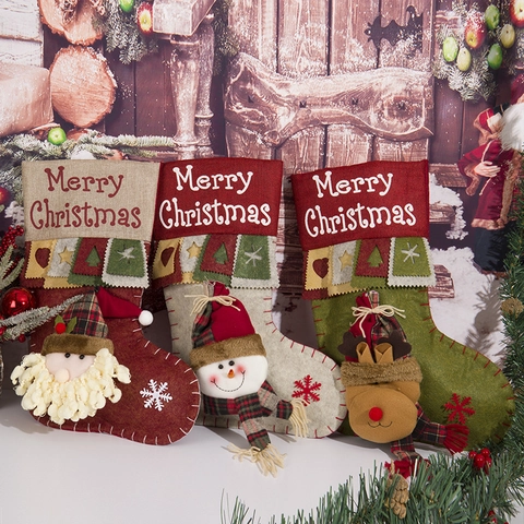 Calza di Natale Stereoscopica in Cartone Animato Babbo Natale Pupazzo di Neve Renna Modello Lino Borsa Regalo Casa Arredamento