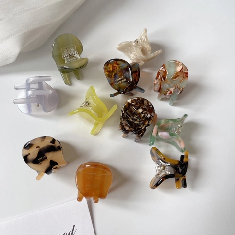 Mini Hair Claw Clips Acetate Round Marble Tortoise Shell Korean Style Hairpins For Women Girls Side Fringe Decor