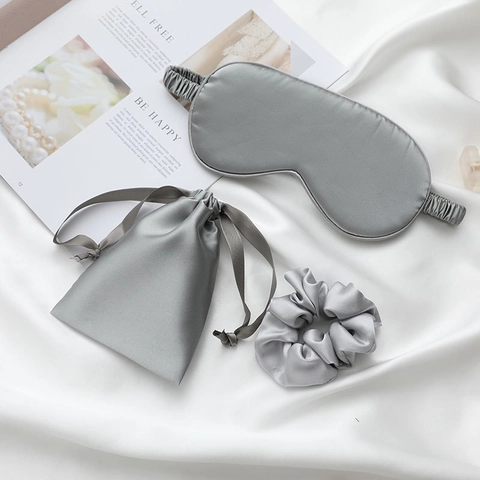 Faux Satin Sleep Eye Mask Pouch And Hair Scrunchie Soft Satin Blackout Blindfold For Travel Home Women